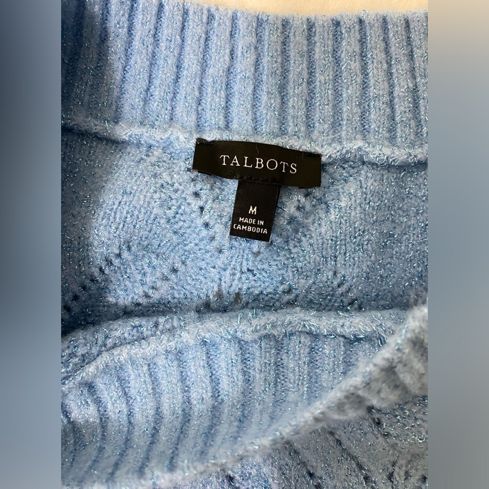 Talbots Open Cable Knit Bateau-Neck Sweater Metallic women’s size medium - Picture 7 of 8